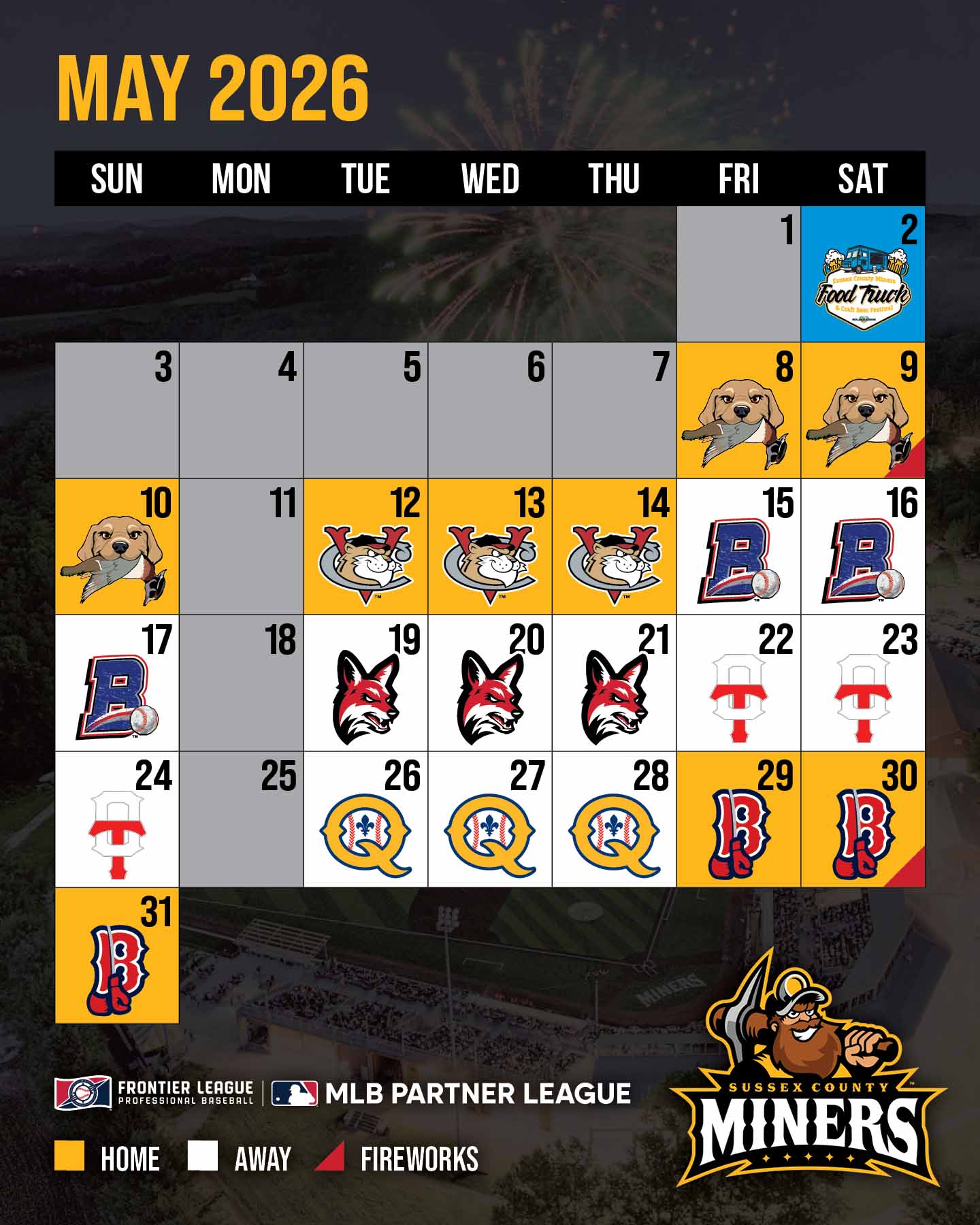 Sussex County Miners May 2026 schedule