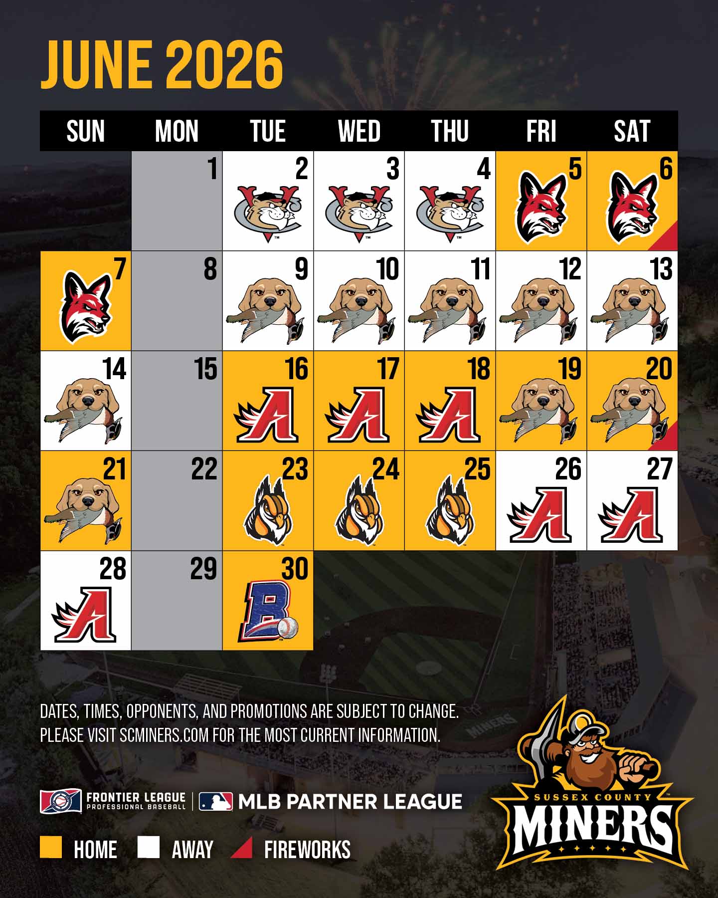 Sussex County Miners June 2026 schedule