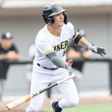 Evan Berkey hit on June 7, 2026 (photo by Phil Hoops)