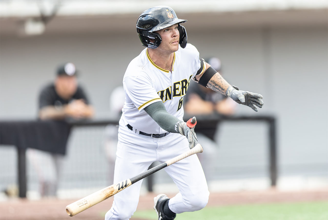 Evan Berkey hit on June 7, 2026 (photo by Phil Hoops)