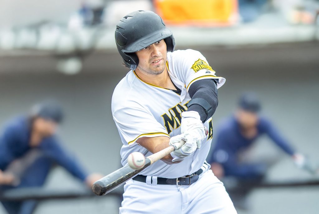 Sussex County Miners infielder Sean Roby Jr. hitting (photo by Phil Hoops).