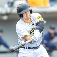 Sussex County Miners infielder Sean Roby Jr. hitting (photo by Phil Hoops).