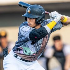 Sussex County Miners outfielder Gabriel Maciel in his Star Wars Night jersey (photo by Phil Hoops).
