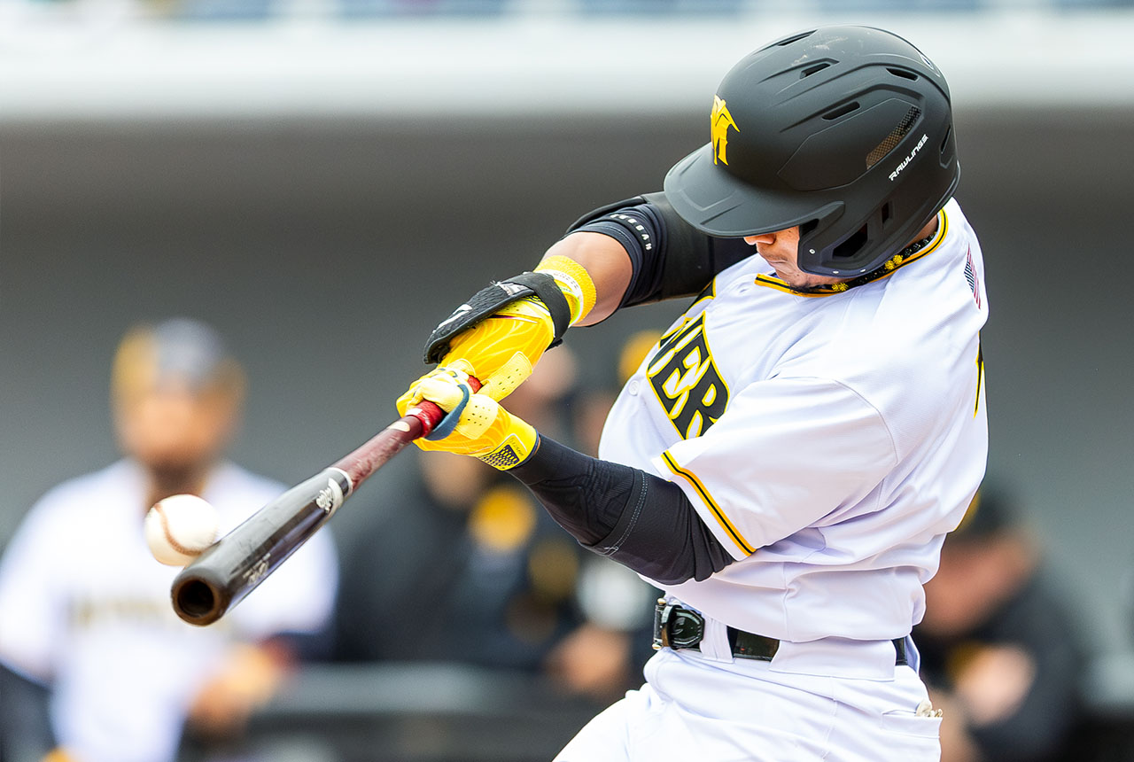 Sussex County Miners outfielder Edwin Mateo hitting (photo by Phil Hoops)