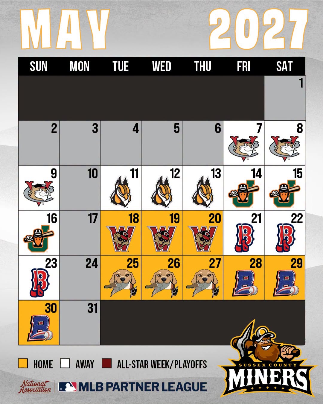 Sussex County Miners May 2027 Schedule