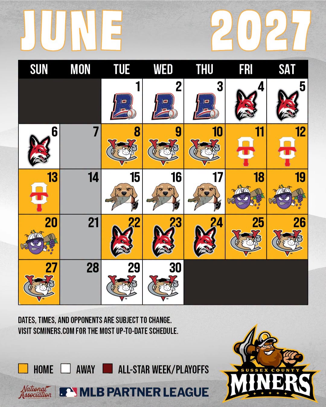 Sussex County Miners June 2027 Schedule