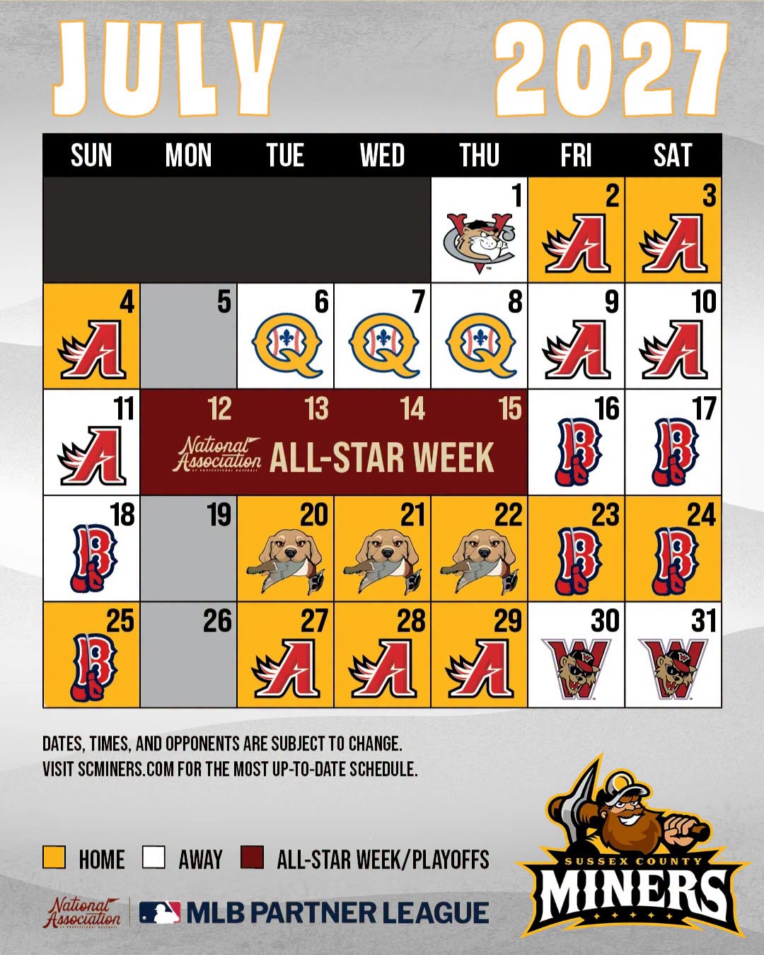 Sussex County Miners July 2027 Schedule