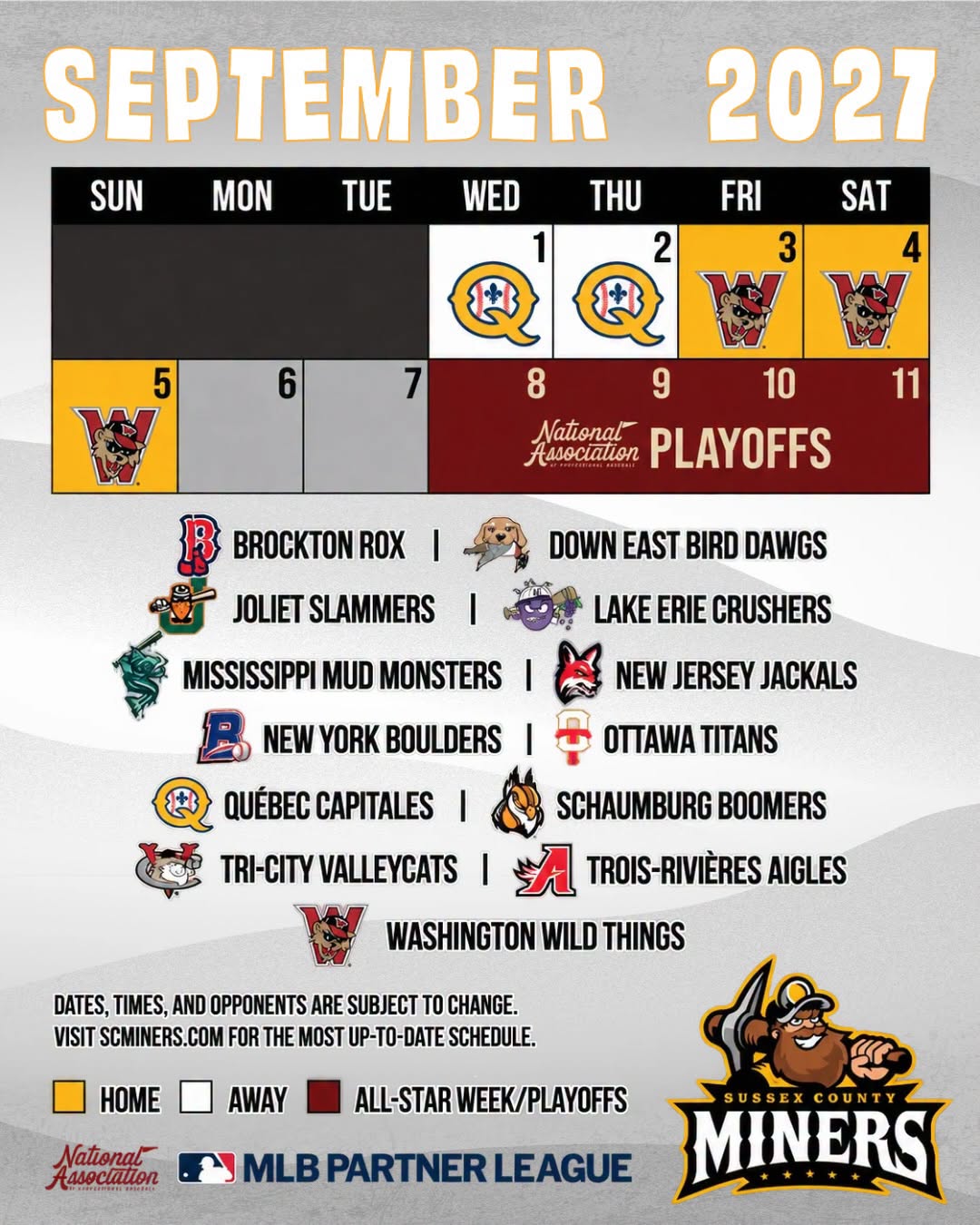Sussex County Miners September 2027 Schedule
